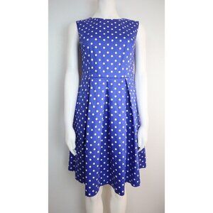 LIZ CLAIBORNE - WOMEN'S BLUE & WHITE POLKA DOT PRINT FIT & FLARE DRESS - SIZE 4
